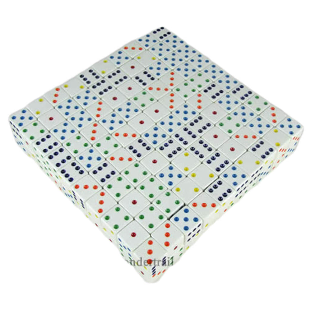 KOP06281 White Opaque Dice Multi-Colored Pips D6 19mm Bulk Pack of 200 (ONLINE ORDER ONLY)