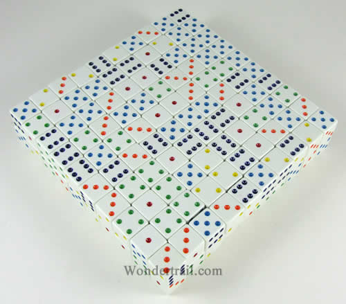 KOP06281 White Opaque Dice Multi-Colored Pips D6 19mm Bulk Pack of 200 (ONLINE ORDER ONLY)