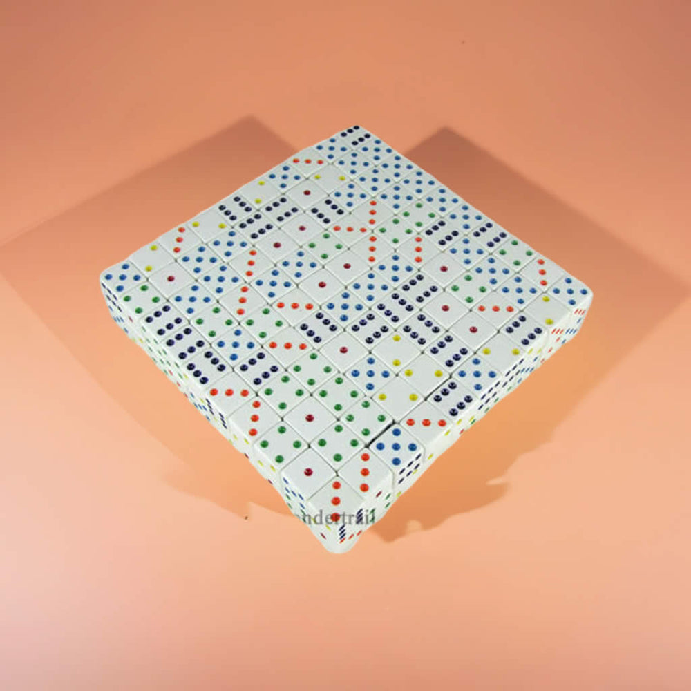 KOP06281 White Opaque Dice Multi-Colored Pips D6 19mm Bulk Pack of 200 (ONLINE ORDER ONLY)