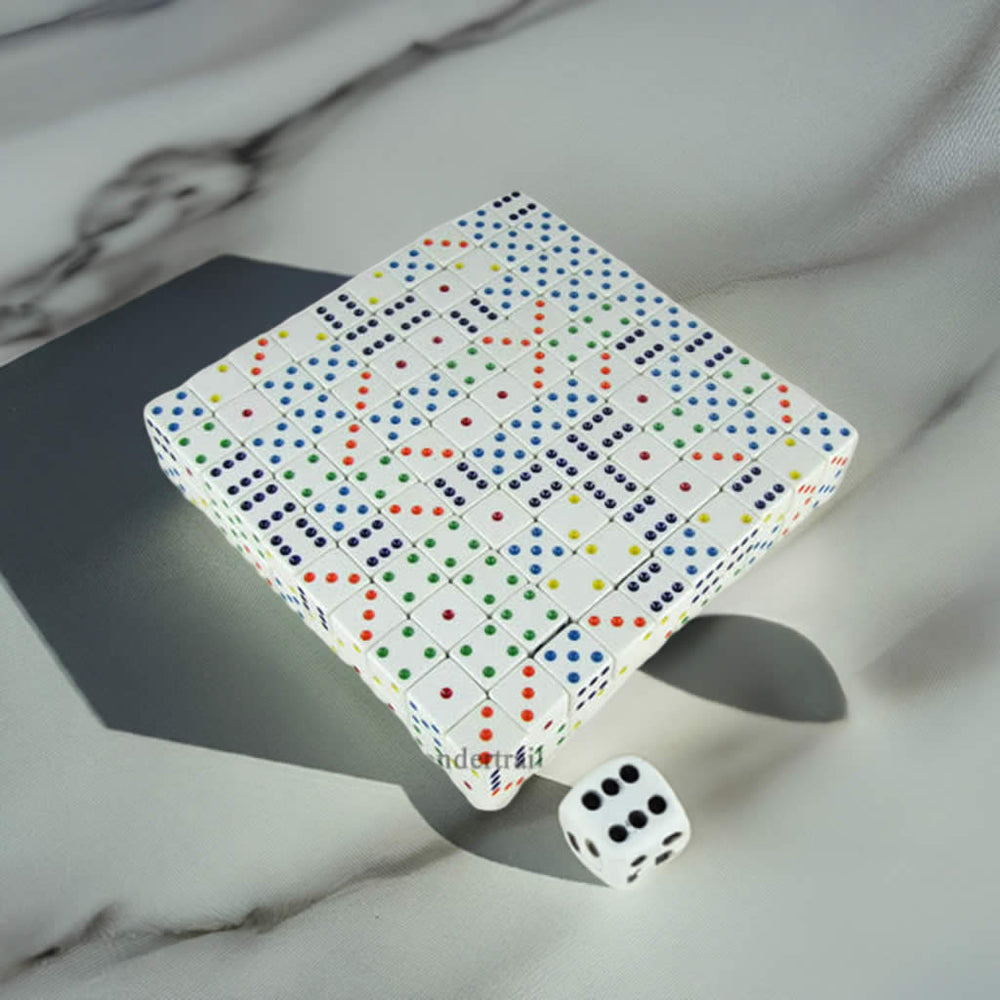 KOP06281 White Opaque Dice Multi-Colored Pips D6 19mm Bulk Pack of 200 (ONLINE ORDER ONLY)