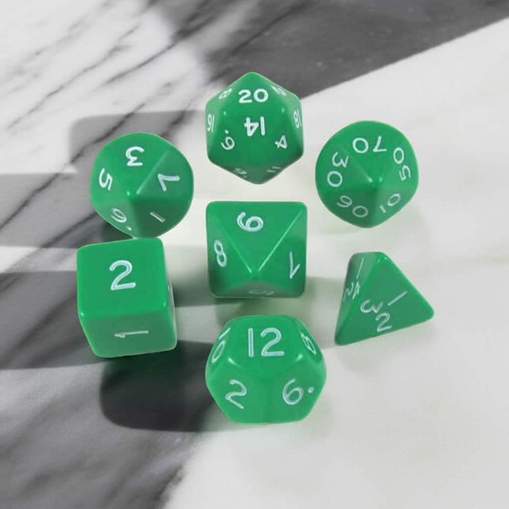KOP06534 Green Jumbo Dice with White Numbers 24mm (15/16in) Set of 7 (ONLINE ORDER ONLY)