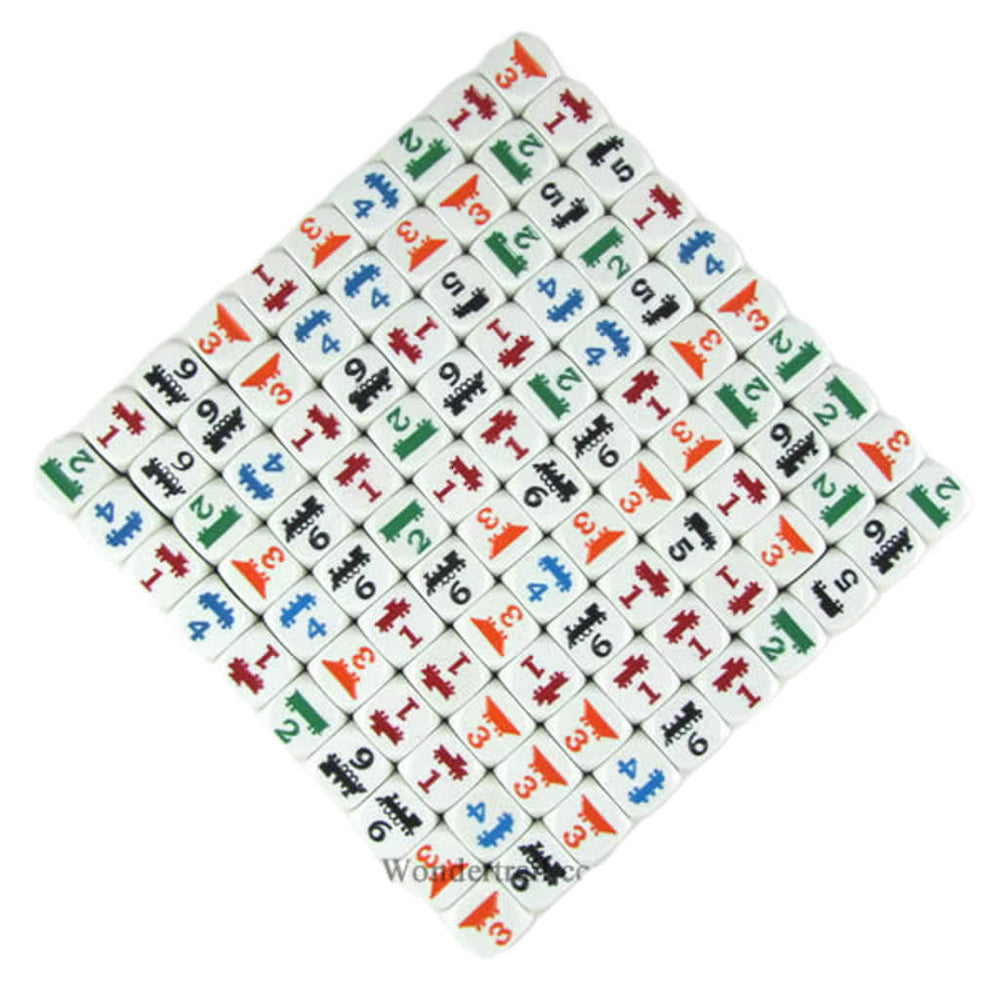 KOP06574 Train Dice White with Multi-Colored Trains D6 16mm Bulk Pack of 100 (ONLINE ORDER ONLY)