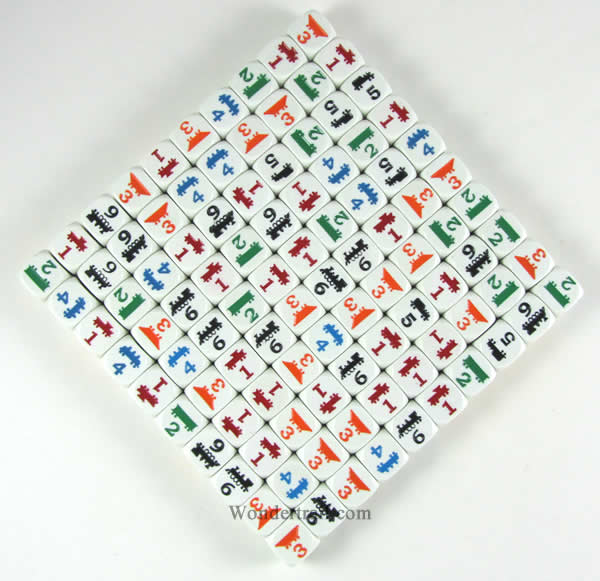 KOP06574 Train Dice White with Multi-Colored Trains D6 16mm Bulk Pack of 100 (ONLINE ORDER ONLY)