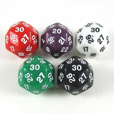 KOP06772 Assorted Opaque Dice with Numbers D30 33mm (1.3in) Pack of 5 (ONLINE ORDER ONLY)
