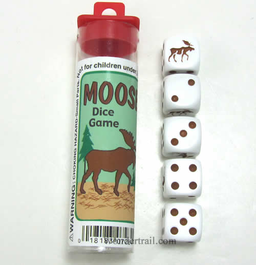 KOP07284 Moose Dice Game White Opaque with Brown Pips D6 16mm (ONLINE ORDER ONLY)