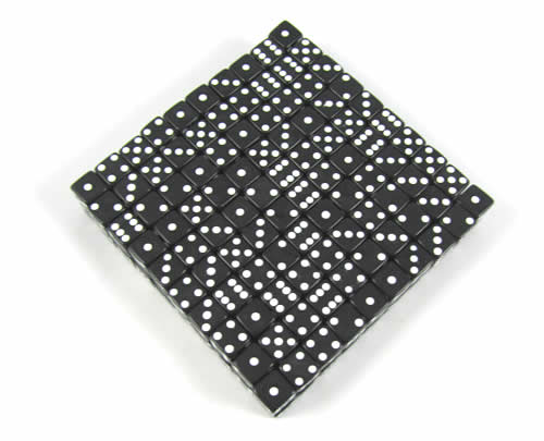 KOP07285 Black Opaque Dice White Pips D6 8mm (5/16in) Bulk Pack of 200 (ONLINE ORDER ONLY)
