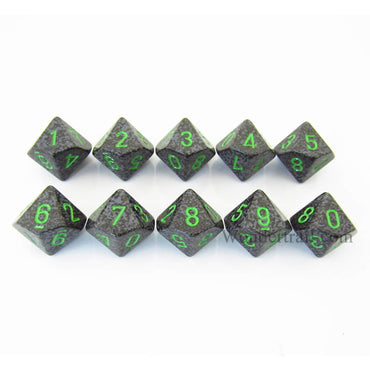 KOP08478 Earth Elemental Dice Green Numbers D10 16mm Pack of 10 (ONLINE ORDER ONLY)
