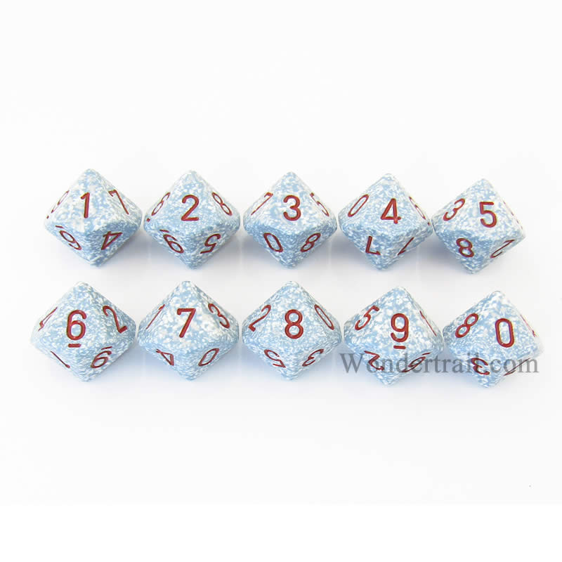 KOP08480 Air Elemental Dice Red Numbers D10 16mm (5/8in) Pack of 10 (ONLINE ORDER ONLY)