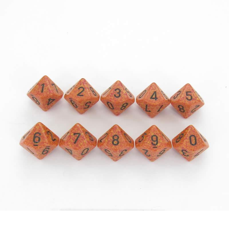 KOP08481 Fire Elemental Dice Black Numbers D10 16mm Pack of 10 (ONLINE ORDER ONLY)