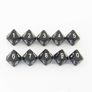 KOP08492 Black Glitter Dice White Numbers D10 16mm (5/8in) Pack of 10 (ONLINE ORDER ONLY)