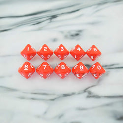 KOP08511 Red Opaque Dice White Numbers D10 16mm (5/8in) Pack of 10 (ONLINE ORDER ONLY)