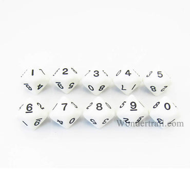 KOP08512 White Opaque Dice with Black Numbers D10 16mm (5/8in) Pack of 10 (ONLINE ORDER ONLY)