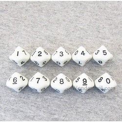 KOP08512 White Opaque Dice with Black Numbers D10 16mm (5/8in) Pack of 10 (ONLINE ORDER ONLY)
