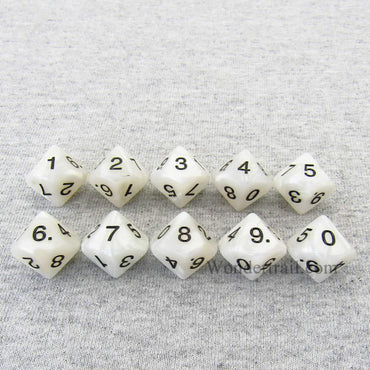 KOP08516 Gray Pearlized Dice Black Numbers D10 16mm (5/8in) Pack of 10 (ONLINE ORDER ONLY)