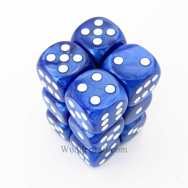 KOP08574 Blue Marbleized Deluxe Dice White Pips D6 16mm Pack of 12 (ONLINE ORDER ONLY)
