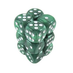 KOP08576 Green Marbleized Deluxe Dice White Pips D6 16mm Pack of 12 (ONLINE ORDER ONLY)