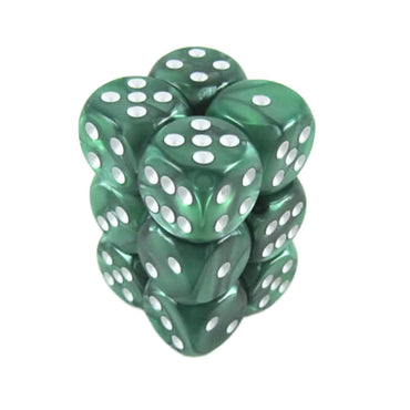 KOP08576 Green Marbleized Deluxe Dice White Pips D6 16mm Pack of 12 (ONLINE ORDER ONLY)