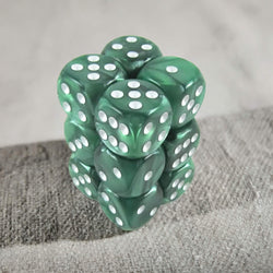 KOP08576 Green Marbleized Deluxe Dice White Pips D6 16mm Pack of 12 (ONLINE ORDER ONLY)