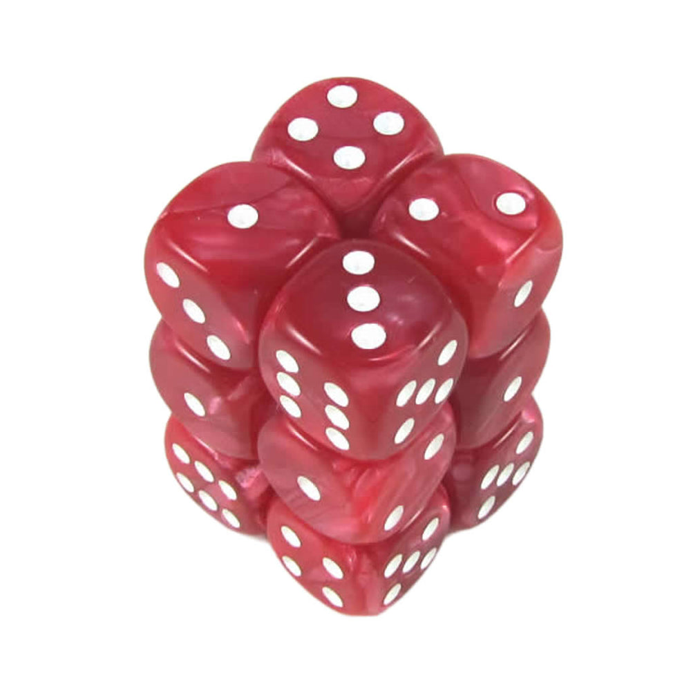 KOP08579 Red Marbleized Deluxe Dice White Pips D6 16mm Pack of 12 (ONLINE ORDER ONLY)