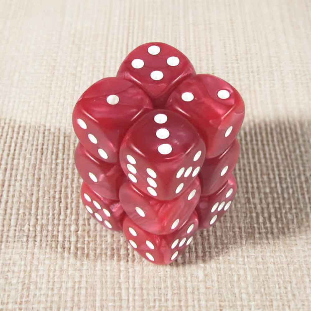 KOP08579 Red Marbleized Deluxe Dice White Pips D6 16mm Pack of 12 (ONLINE ORDER ONLY)