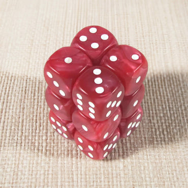 KOP08579 Red Marbleized Deluxe Dice White Pips D6 16mm Pack of 12 (ONLINE ORDER ONLY)