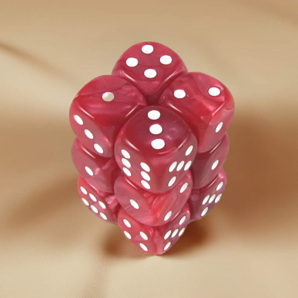 KOP08579 Red Marbleized Deluxe Dice White Pips D6 16mm Pack of 12 (ONLINE ORDER ONLY)