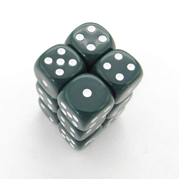 KOP08584 Green Opaque Deluxe Dice White Pips D6 16mm Pack of 12 (ONLINE ORDER ONLY)