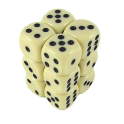 KOP08585 Ivory Color Opaque Deluxe Dice with Black Pips D6 16mm (5/8in) Pack of 12 Dice (ONLINE ORDER ONLY)