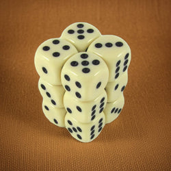 KOP08585 Ivory Color Opaque Deluxe Dice with Black Pips D6 16mm (5/8in) Pack of 12 Dice (ONLINE ORDER ONLY)