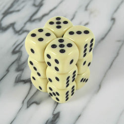 KOP08585 Ivory Color Opaque Deluxe Dice with Black Pips D6 16mm (5/8in) Pack of 12 Dice (ONLINE ORDER ONLY)