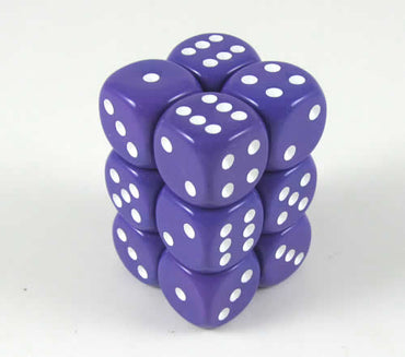 KOP08587 Purple Opaque Deluxe Dice White Pips D6 16mm Pack of 12 (ONLINE ORDER ONLY)