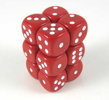 KOP08588 Red Opaque Deluxe Dice White Pips D6 16mm (5/8in) Pack of 12 (ONLINE ORDER ONLY)