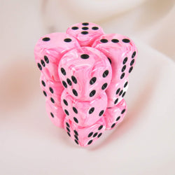 KOP08594 Pink Swirl Deluxe Dice Black Pips D6 16mm (5/8in) Pack of 12 (ONLINE ORDER ONLY)
