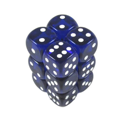 KOP08596 Blue Transparent Deluxe Dice with White Pips D6 16mm (5/8in) Pack of 12 Dice (ONLINE ORDER ONLY)