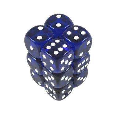KOP08596 Blue Transparent Deluxe Dice with White Pips D6 16mm (5/8in) Pack of 12 Dice (ONLINE ORDER ONLY)