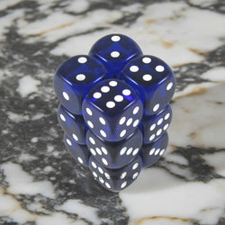 KOP08596 Blue Transparent Deluxe Dice with White Pips D6 16mm (5/8in) Pack of 12 Dice (ONLINE ORDER ONLY)