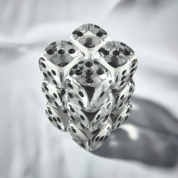 KOP08597 Clear Transparent Deluxe Dice Black Pips D6 16mm Pack of 12 (ONLINE ORDER ONLY)