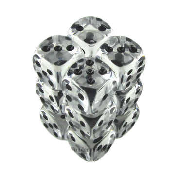 KOP08597 Clear Transparent Deluxe Dice Black Pips D6 16mm Pack of 12 (ONLINE ORDER ONLY)
