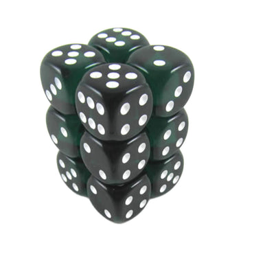 KOP08598 Green Transparent Deluxe Dice White Pips D6 16mm Pack of 12 (ONLINE ORDER ONLY)