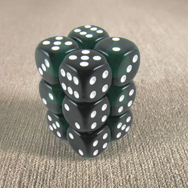 KOP08598 Green Transparent Deluxe Dice White Pips D6 16mm Pack of 12 (ONLINE ORDER ONLY)
