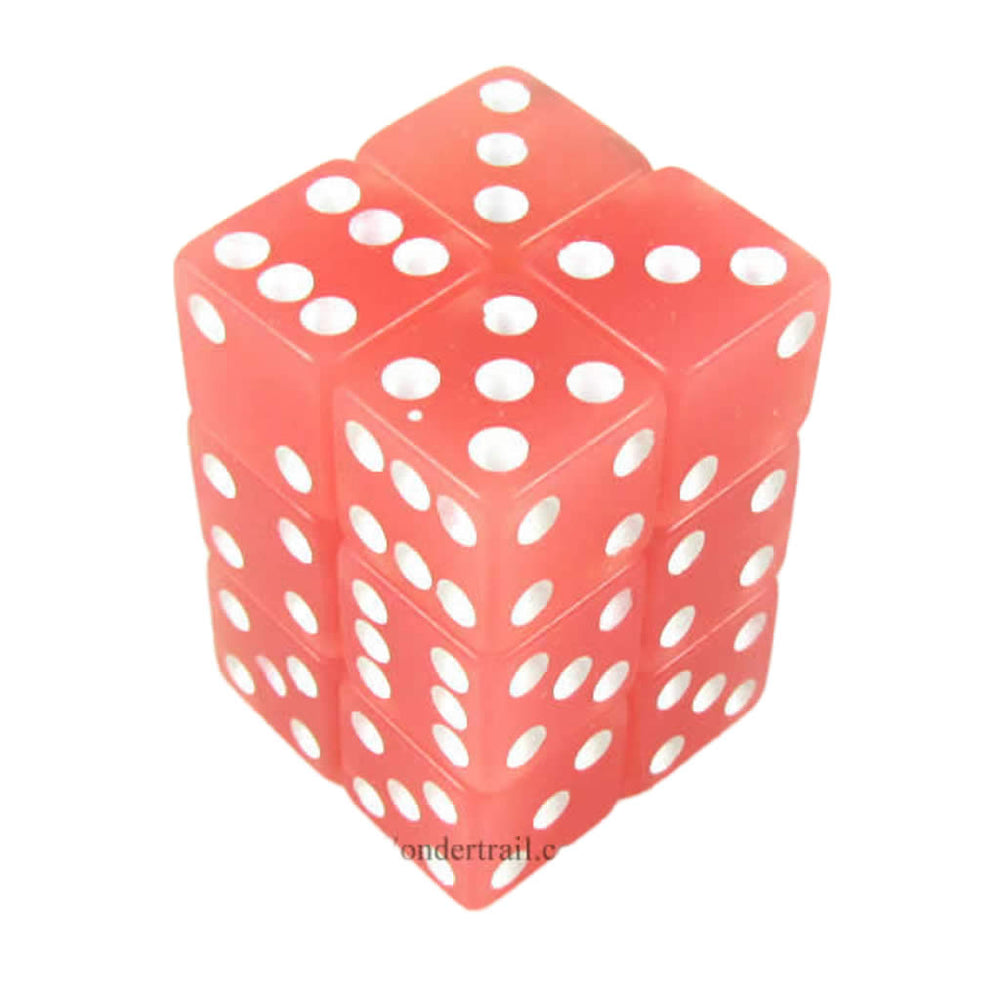 KOP08610 Peach Glow in the Dark Dice White Pips D6 16mm Pack of 12 (ONLINE ORDER ONLY)
