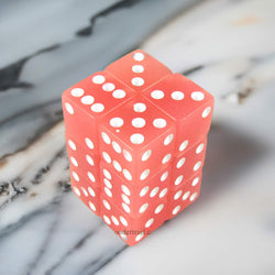 KOP08610 Peach Glow in the Dark Dice White Pips D6 16mm Pack of 12 (ONLINE ORDER ONLY)