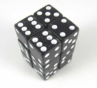 KOP08613 Black Glitter Dice with White Pips D6 16mm (5/8in) Pack of 12 (ONLINE ORDER ONLY)