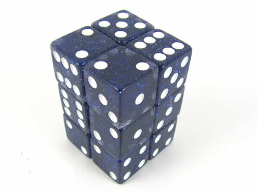 KOP08614 Blue Glitter Dice with White Pips D6 16mm (5/8in) Pack of 12 (ONLINE ORDER ONLY)