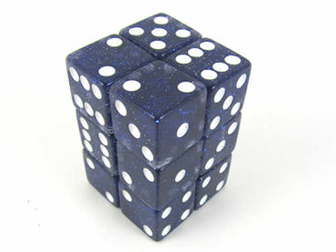 KOP08614 Blue Glitter Dice with White Pips D6 16mm (5/8in) Pack of 12 (ONLINE ORDER ONLY)