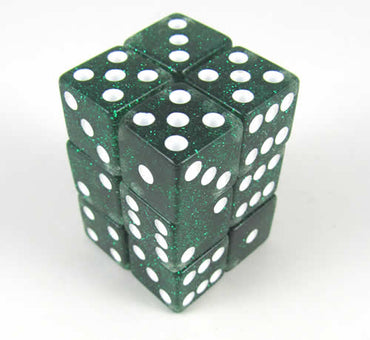KOP08616 Green Glitter Dice with White Pips D6 16mm (5/8in) Pack of 12 (ONLINE ORDER ONLY)