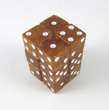 KOP08618 Yellow Glitter Dice with White Pips D6 16mm (5/8in) Pack of 12 (ONLINE ORDER ONLY)