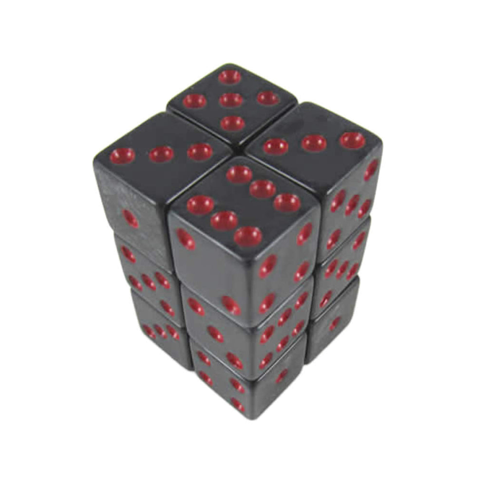 KOP08620 Charcoal Marbleized Dice with Red Pips D6 16mm (5/8in) Pack of 12 Dice (ONLINE ORDER ONLY)