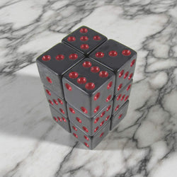 KOP08620 Charcoal Marbleized Dice with Red Pips D6 16mm (5/8in) Pack of 12 Dice (ONLINE ORDER ONLY)