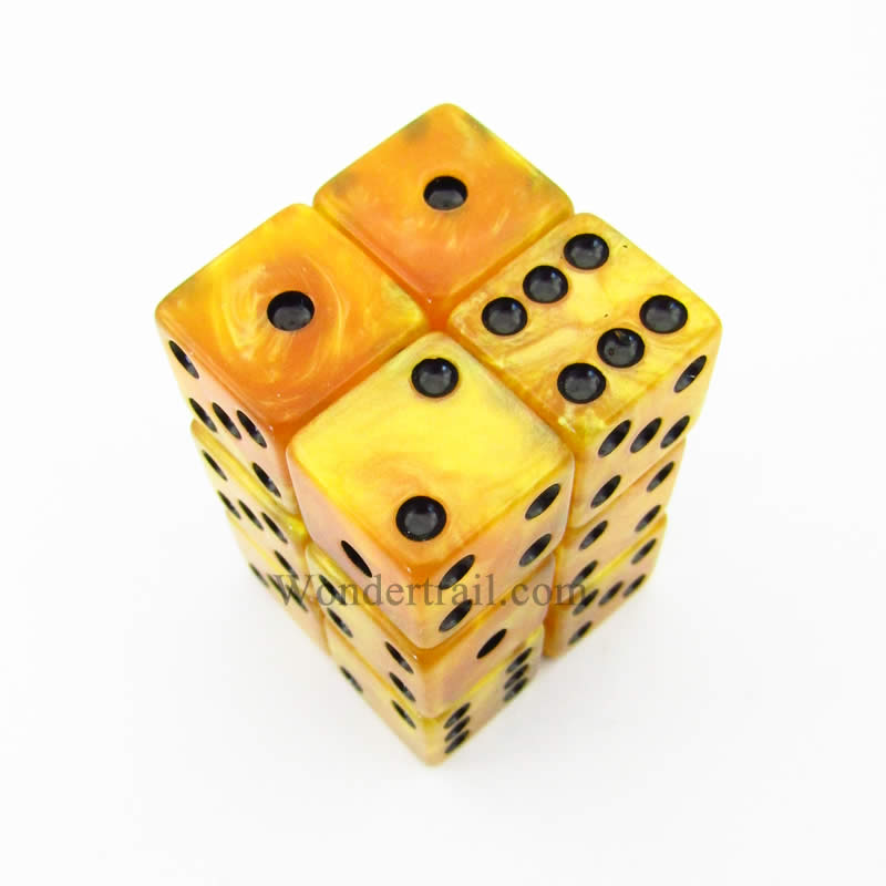 KOP08621 Gold Marblized Dice with Black Pips D6 16mm (5/8in) Pack of 12 (ONLINE ORDER ONLY)